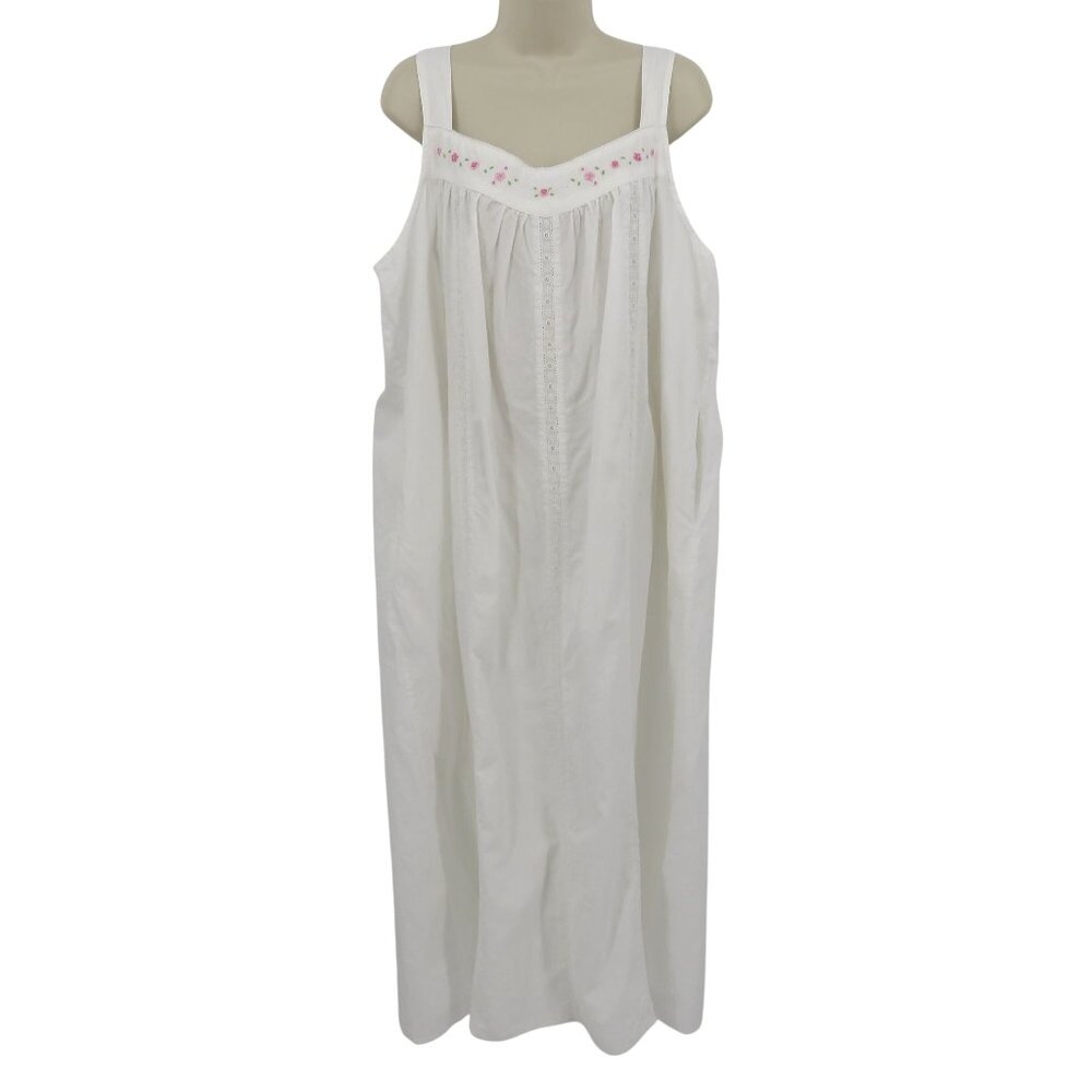The 1 For U Women XXXL 3XL White Pink Embroidered Flowers Eyelet Nightgown Gma